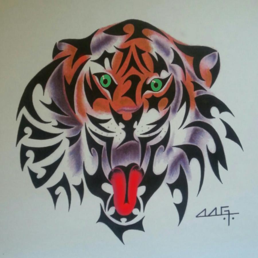900x900 Tribal Tiger Drawing - Tribal Tiger Drawing