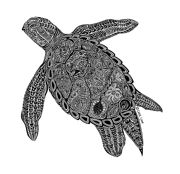 600x581 Tribal Turtle I Drawing - Tribal Turtle Drawing