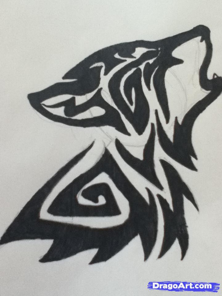 720x960 How To Draw A Howling Tribal Wolf, Step - Tribal Wolf Drawing