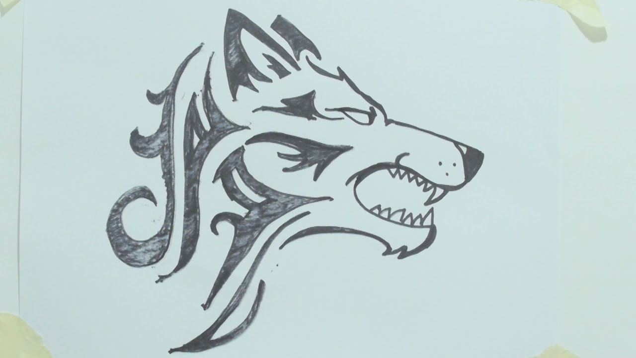 1280x720 How To Draw A Tribal Wolf Head Tattoo - Tribal Wolf Drawing