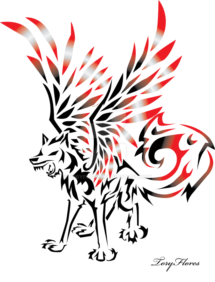 900x1178 Winged Tribal Wolf - Tribal Wolf Drawing