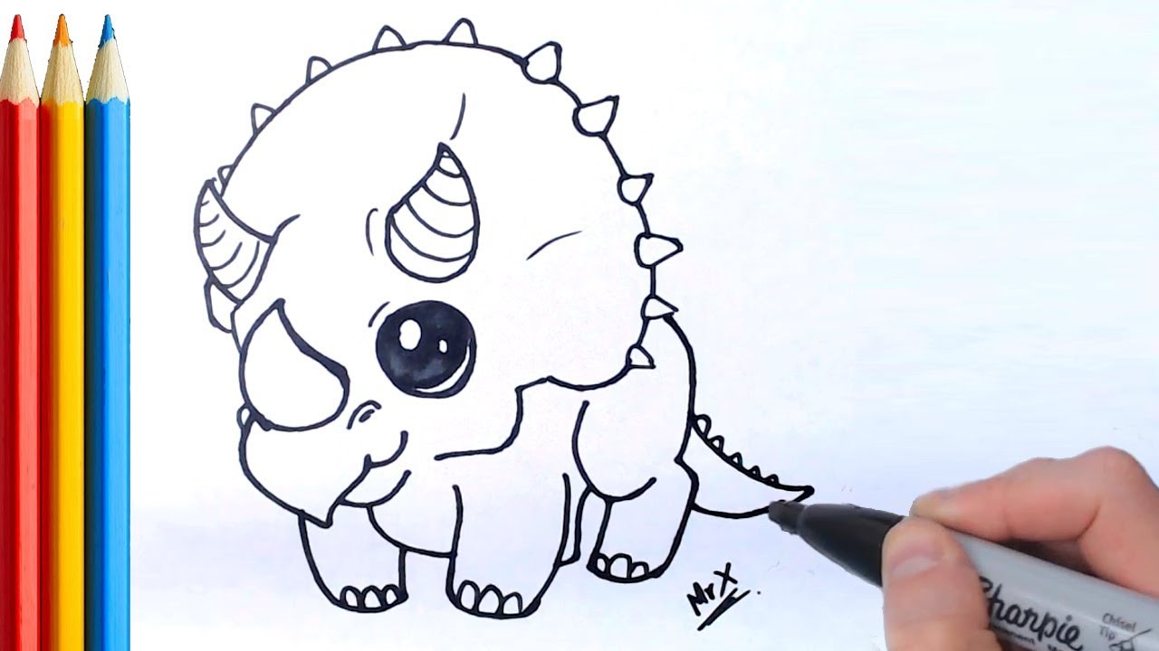 1280x720 how to draw dinosaur - Triceratops Drawing