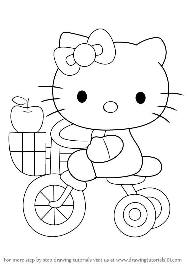 598x844 Learn How To Draw Hello Kitty On Tricycle - Tricycle Drawing