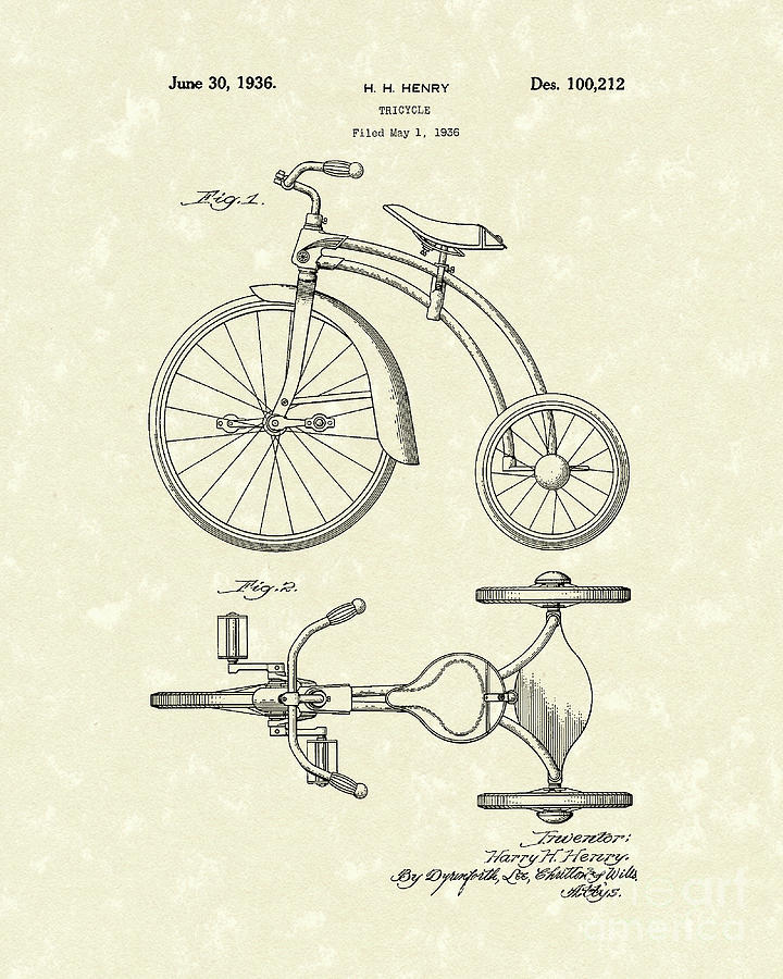 720x900 Tricycle Patent Art Drawing - Tricycle Drawing
