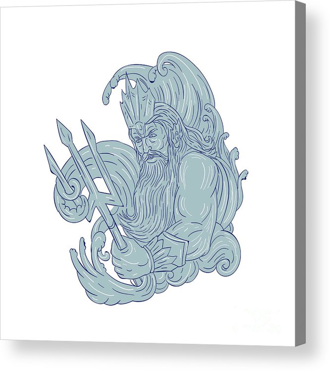 666x750 poseidon trident waves drawing acrylic print - Trident Drawing