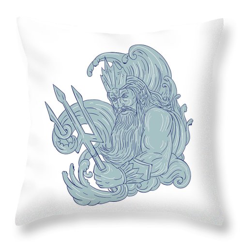 500x500 poseidon trident waves drawing throw pillow for sale - Trident Drawing
