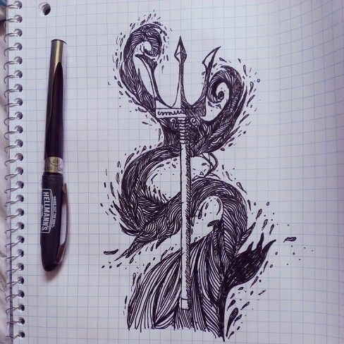 488x488 trident and wave drawing art posiden tattoo, poseidon tattoo - Trident Drawing