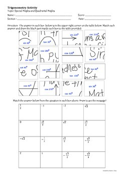 247x350 Trigonometry Special Angles Quadrantal Fun Puzzle Drawing - Trigonometry Drawing