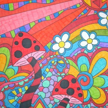 354x354 rainbow psychedelic mushrooms and flowers - Trippy Shroom Drawings