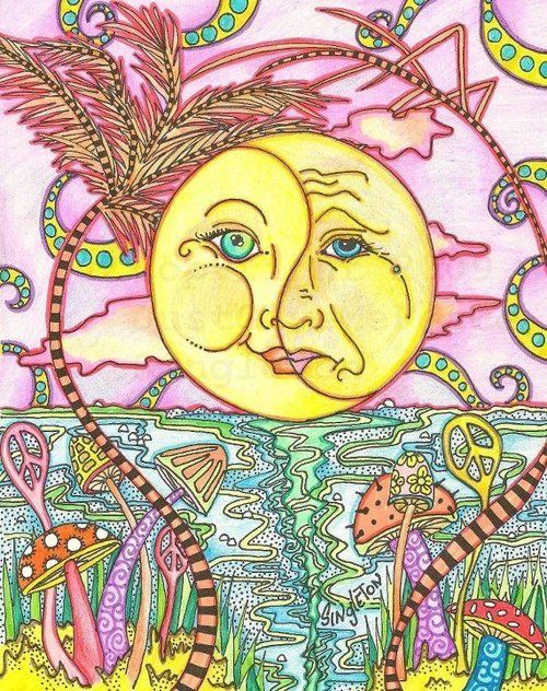 500x632 Drawing Art Trippy Face Painting Sky Space Sun Peace Colorful - Trippy Sun Drawing