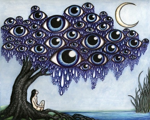 500x400 Drawing Trippy Tree Eyes Drugs Moon Drug Acid Psychedelic Trip - Trippy Tree Drawing