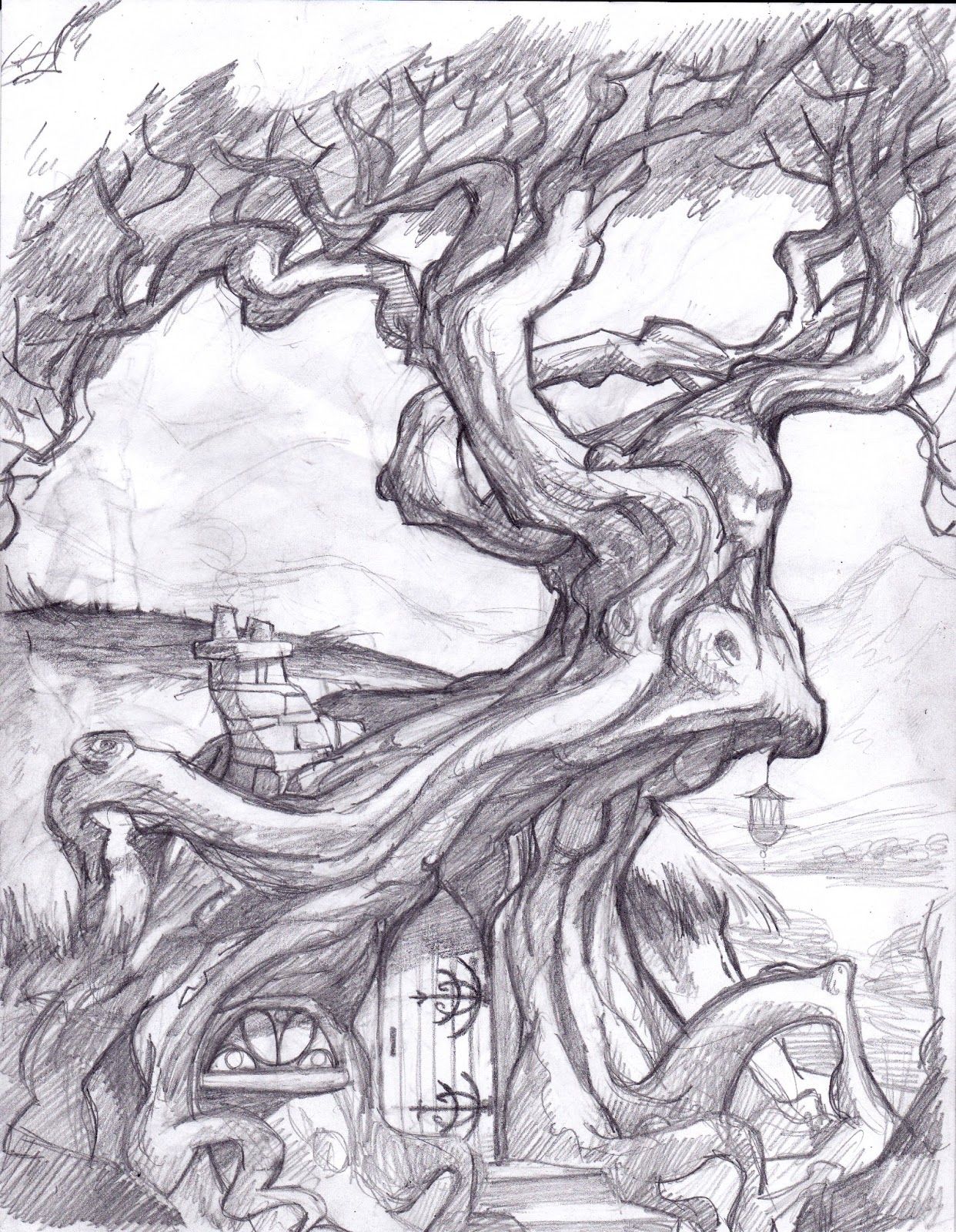 Fantasy Tree Drawing Displaying Images - Trippy Tree Drawing. 