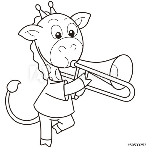 500x500 cartoon giraffe playing a trombone - Trombone Cartoon Drawing