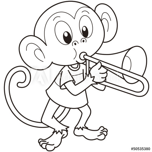 500x500 cartoon monkey playing a trombone - Trombone Cartoon Drawing
