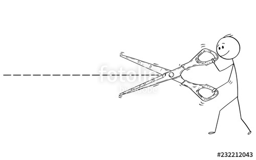 500x313 cartoon stick drawing conceptual illustration of cut line and man - Trombone Cartoon Drawing