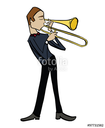 411x500 cartoon trombonist musician playing a trombone clipart, hand - Trombone Cartoon Drawing