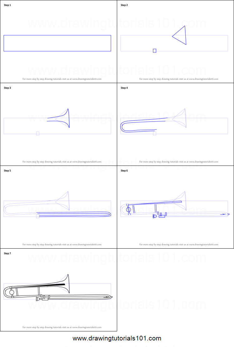 751x1111 how to draw trombone printable step - Trombone Cartoon Drawing
