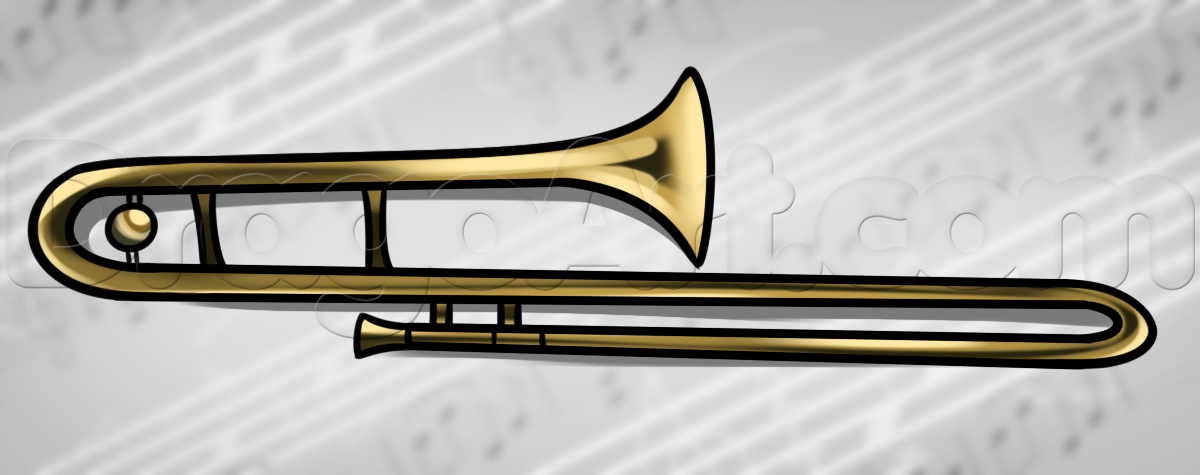 1200x475 how to draw a trombone, step - Trombone Cartoon Drawing