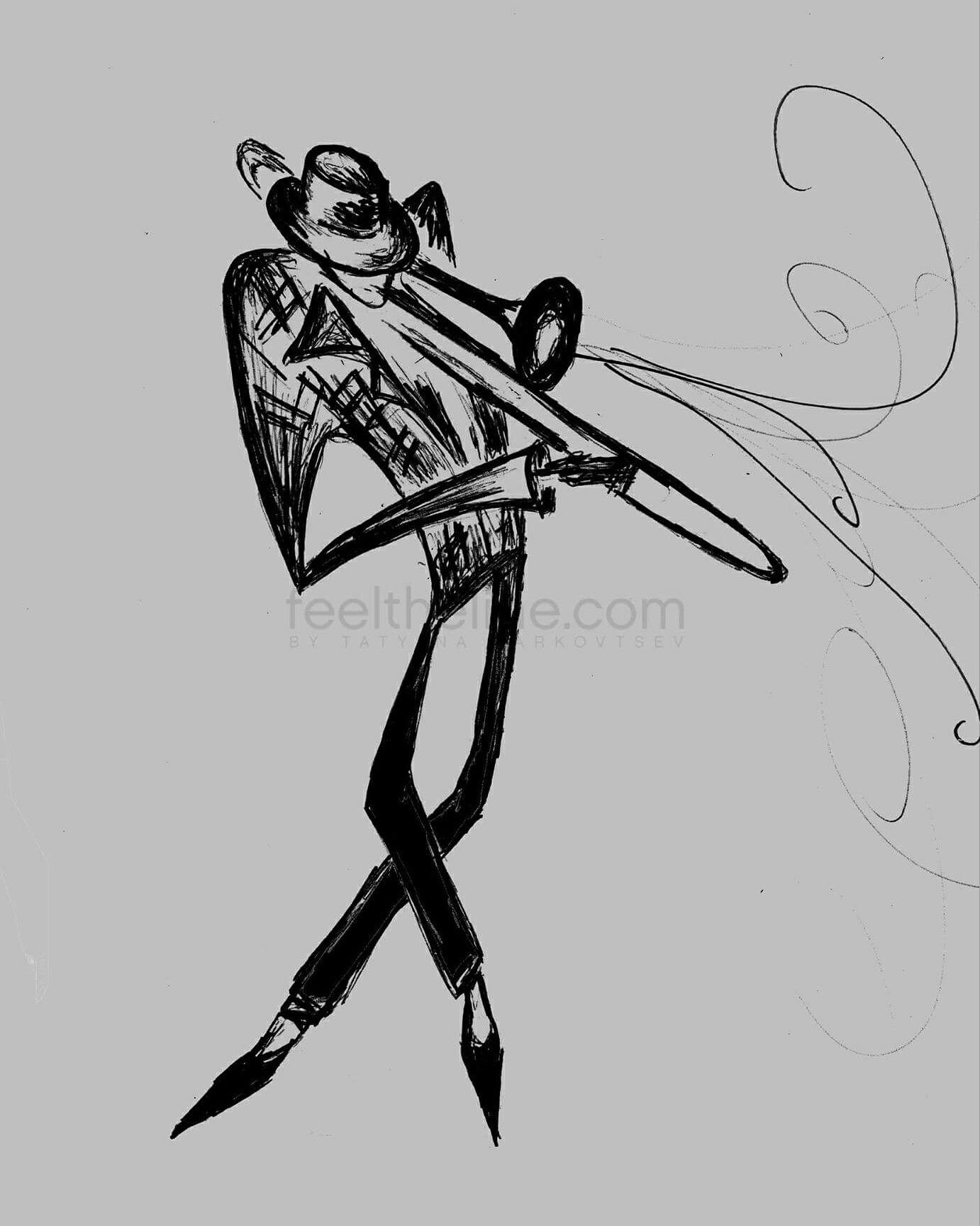 1382x1728 trombone player - Trombone Cartoon Drawing