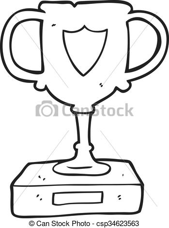 349x470 Freehand Drawn Black And White Cartoon Trophy - Trophy Line Drawing