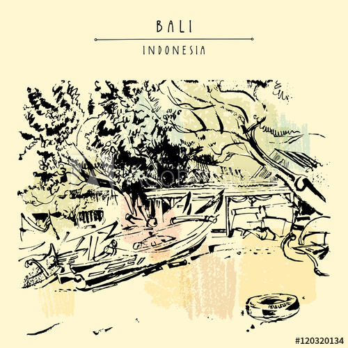 500x500 jimbaran, bali, indonesia, tropical beach, sand, trees, fishing - Tropical Beach Drawing