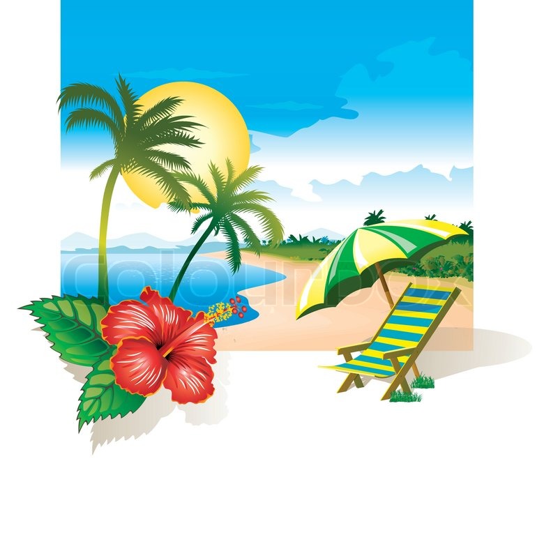 780x800 summer chairs beach and flower on the stock vector colourbox - Tropical Beach Drawing
