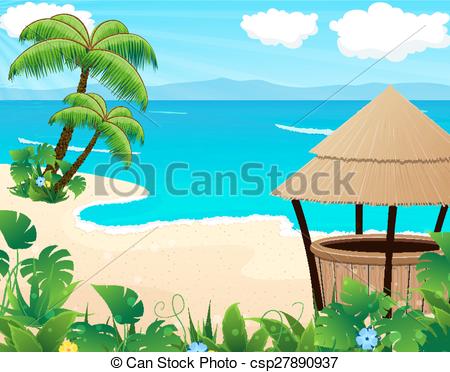 450x372 tropical beach with cocktail bar tropical sandy coast with palm - Tropical Beach Drawing