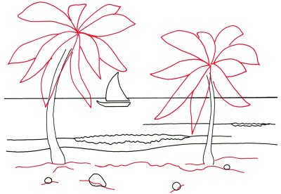 400x276 add the palm fronds - Tropical Beach Drawing