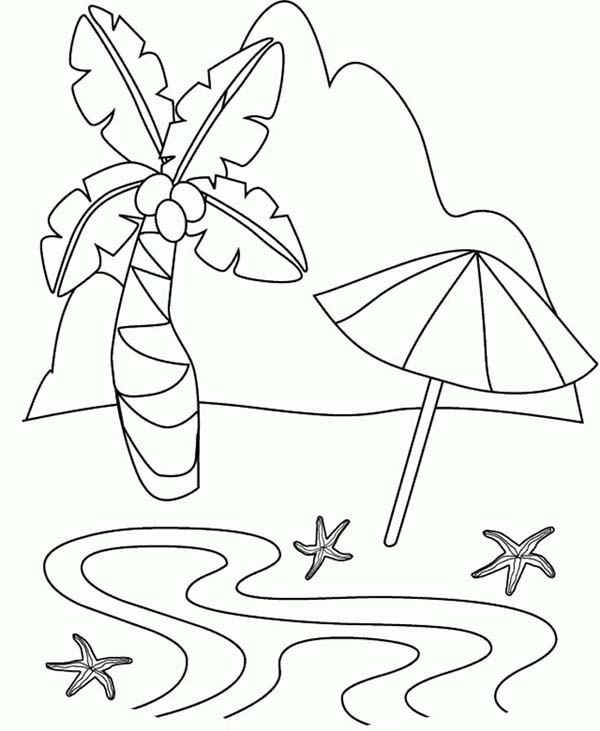 600x731 a simple drawing of tropical beach island coloring page - Tropical Beach Drawing