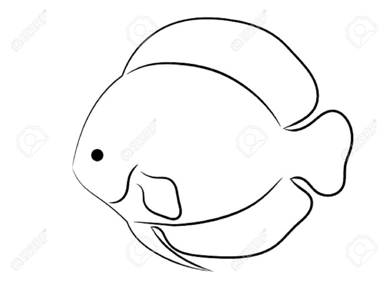 1300x954 Rounded Tropical Fish Simple Outline Isolated On White Background - Tropical Fish Drawing