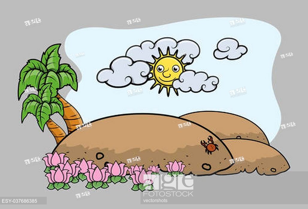 1028x699 drawing art of cartoon fantasy tropical island vector illustration - Tropical Island Drawing