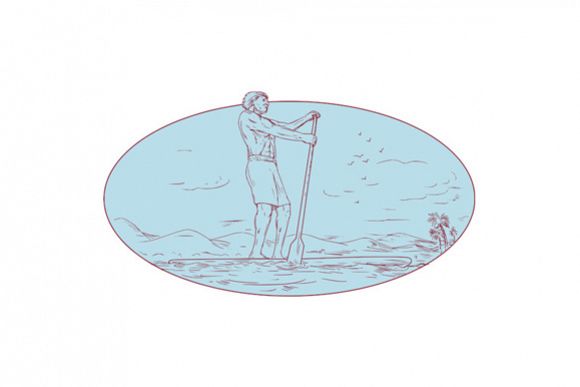 580x387 guy stand up paddle tropical island oval drawing - Tropical Island Drawing
