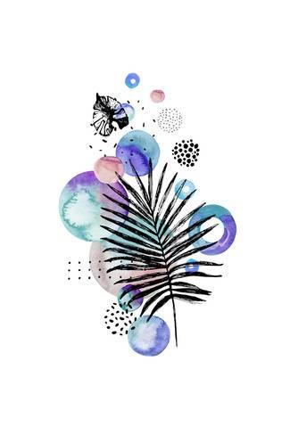 325x488 Drawing Of Tropical Leaves On Geometric Background Posters - Tropical Leaves Drawing