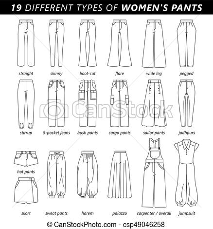 438x470 types of women's pants set of silhouettes of different types - Trousers Drawing