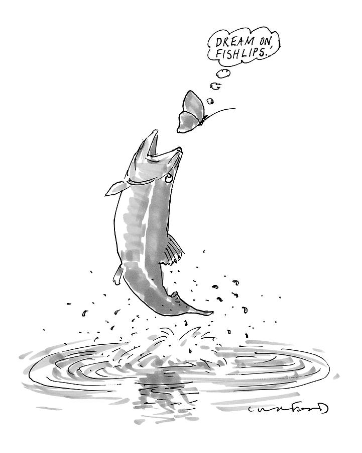 721x900 a butterfly thinks 'dream on fishlips' as a trout drawing - Trout Drawing