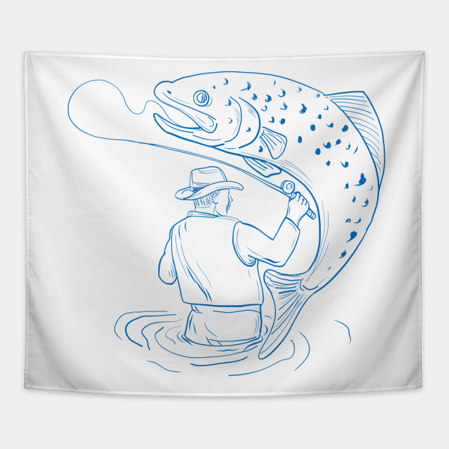 630x630 Fly Fisherman Trout Fishing Drawing - Trout Fish Drawing