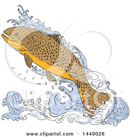 450x470 Clipart Graphic Of A Drawing Sketch Styled Jumping Trout Fish - Trout Fish Drawing