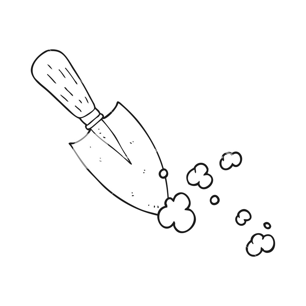1000x1000 freehand drawn black and white cartoon garden trowel royalty free - Trowel Drawing