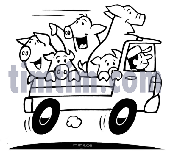 571x524 free drawing of a truck full of pigs bw from the category cars - Truck Cartoon Drawing
