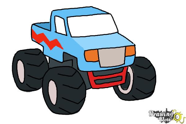 600x400 How To Draw A Monster Truck Step - Truck Cartoon Drawing