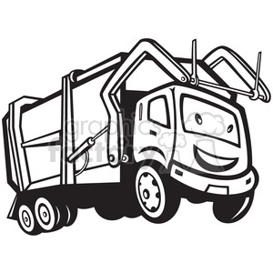 300x300 Black And White Rubbish Truck Cartoon Front Clipart Royalty Free - Truck Cartoon Drawing