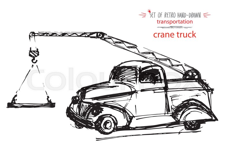 800x553 Hand Drawn Vintage Transport Crane Stock Vector Colourbox - Truck Crane Drawing