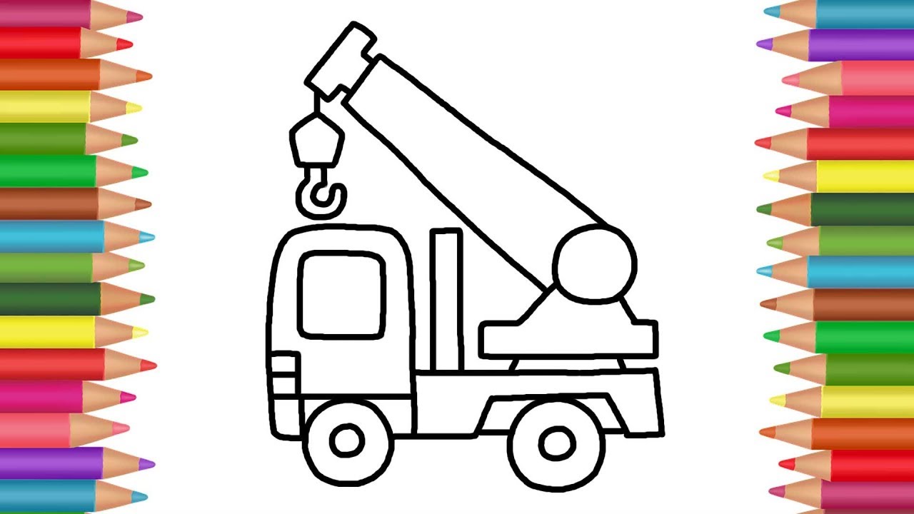 1280x720 How To Draw A Crane Truck Drawing And Coloring Book For Kids - Truck Crane Drawing