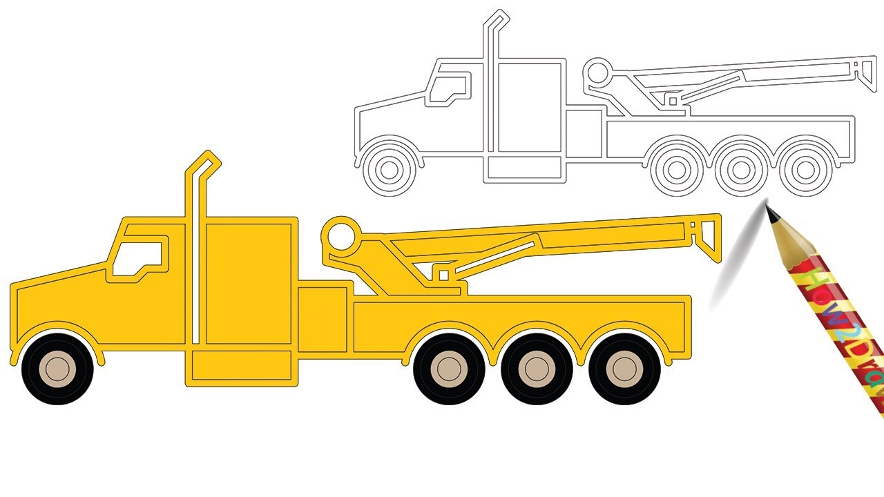 1280x720 How To Draw A Crane Truck Step - Truck Crane Drawing