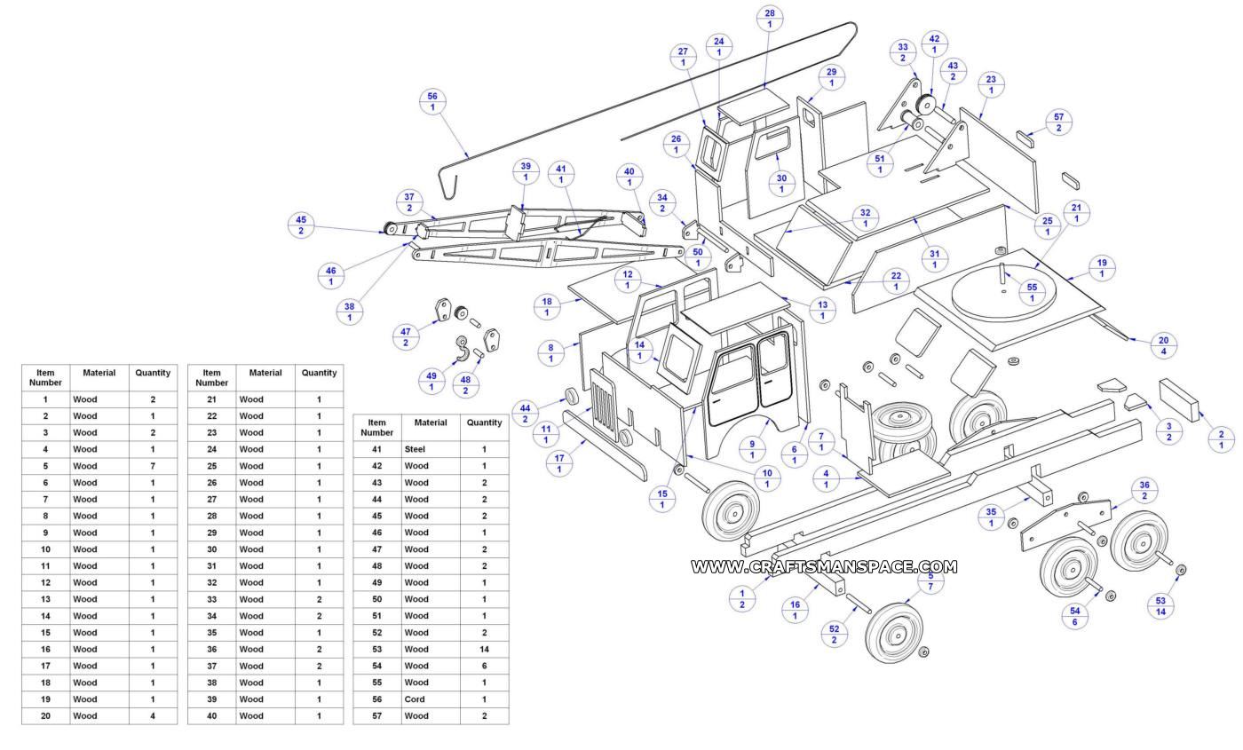1400x845 Wooden Truck Crane Model Plan - Truck Crane Drawing