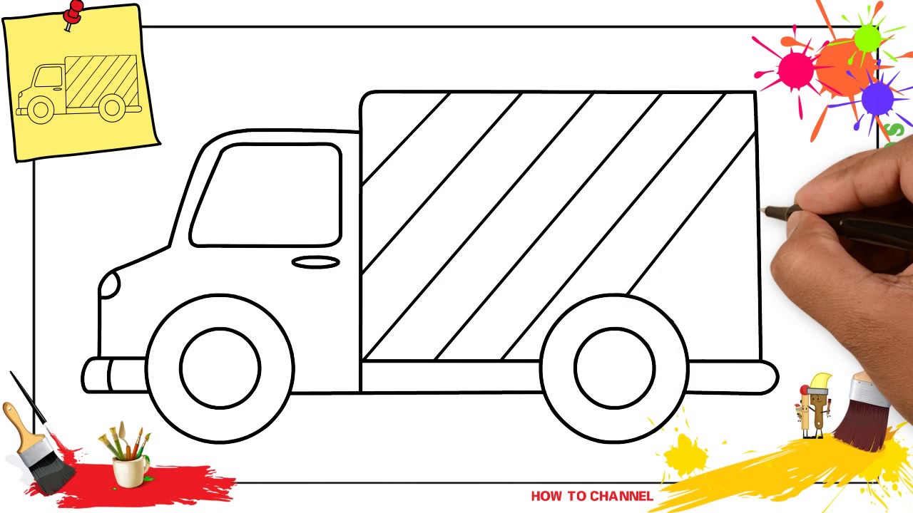 1280x720 how to draw a delivery truck easy slowly step - Truck Drawing For Kids
