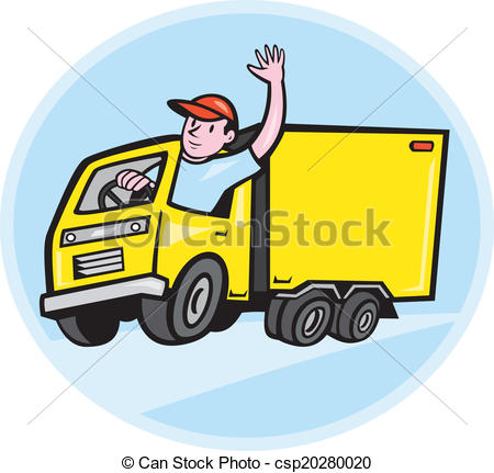 450x431 delivery truck driver waving cartoon illustration of a delivery - Truck Driver Drawing