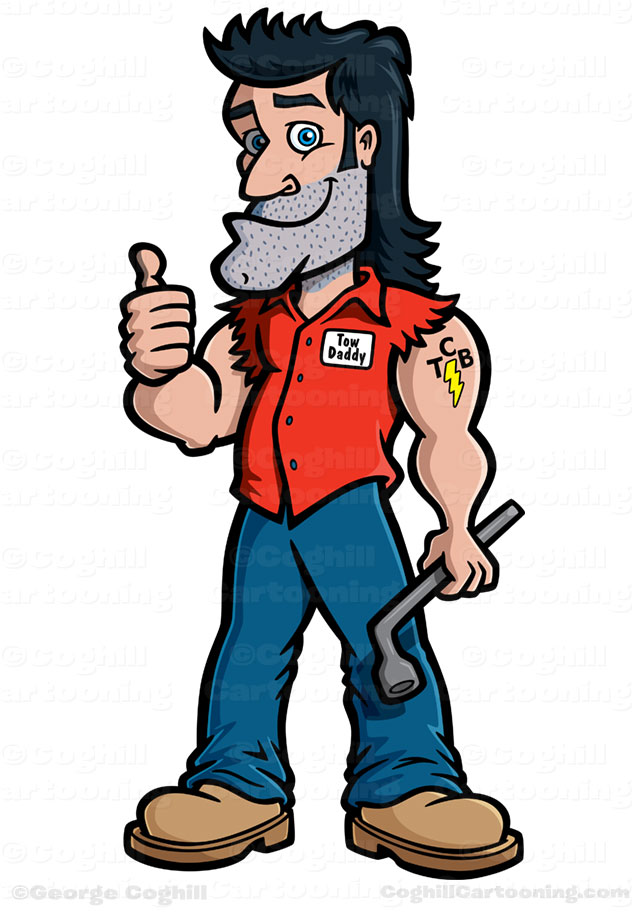 640x914 redneck mechanic cartoon character mascot - Truck Driver Drawing.