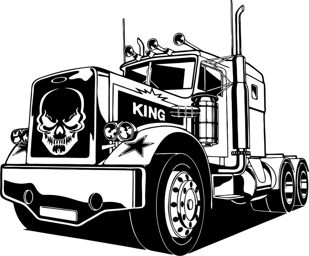 1000x828 skull wheeler semi big rig car diesel truck driver window vinyl - Truck Driver Drawing