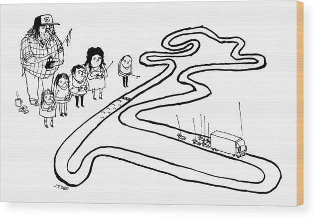634x440 a group of children and a truck driver direct wood print - Truck Driver Drawing